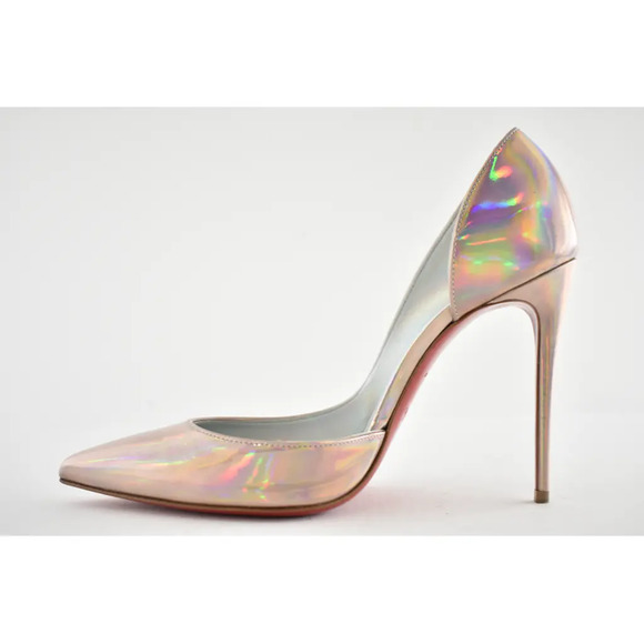 Christian Louboutin Iriza 100 Patent Psychic Wood Rose Iridescent Heel Pump 37 - Picture 7 of 10
